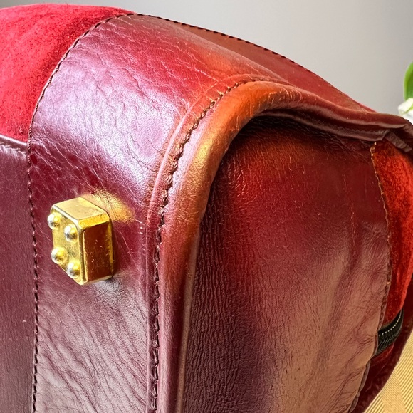 LOEWE Amazona Burgundy Suede Leather Satchel Handbag Bag - Picture 14 of 17